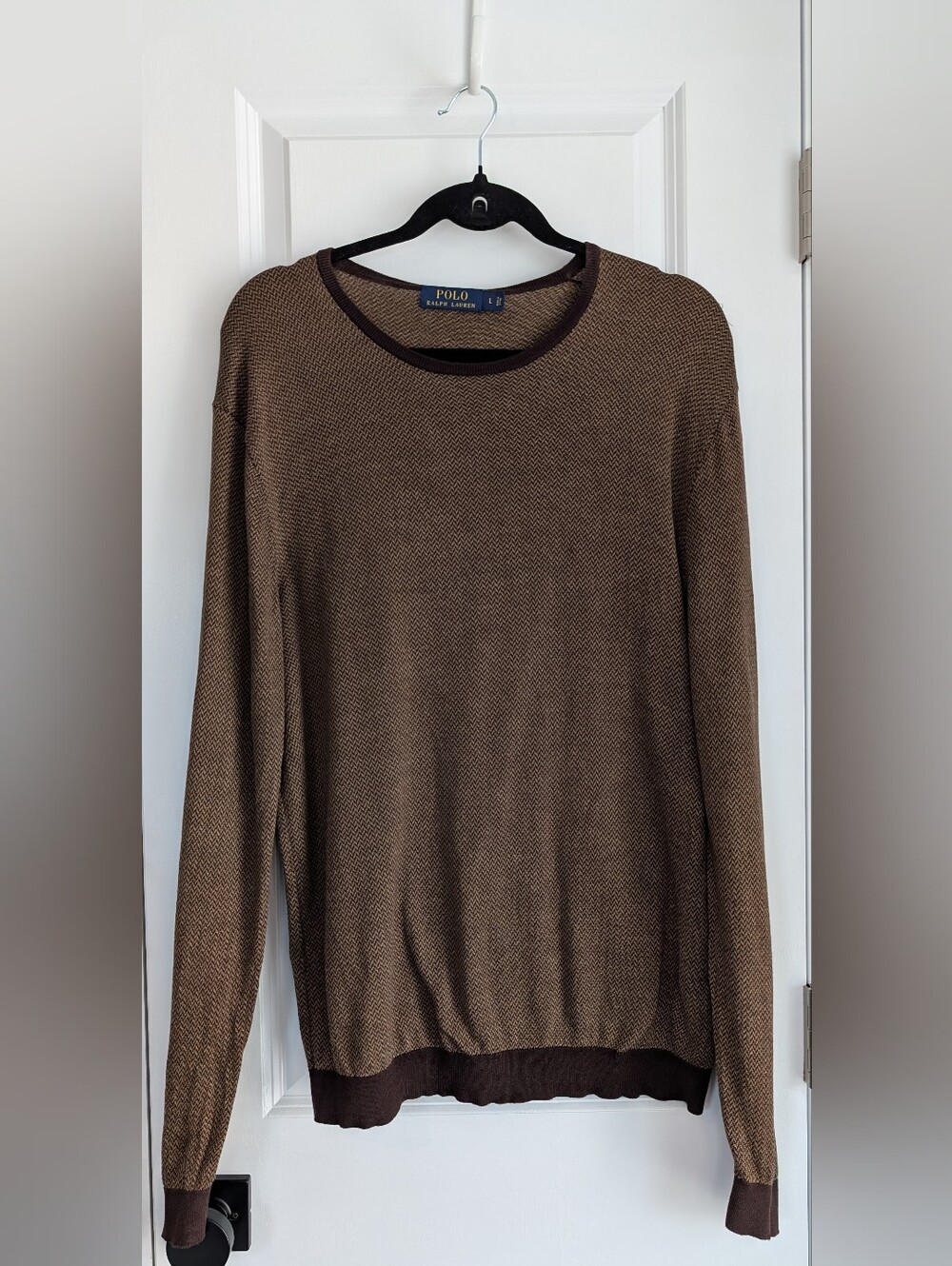 Polo Ralph Lauren Men’s Brown Herringbone Silk Cotton Crewneck Sweater Size L
